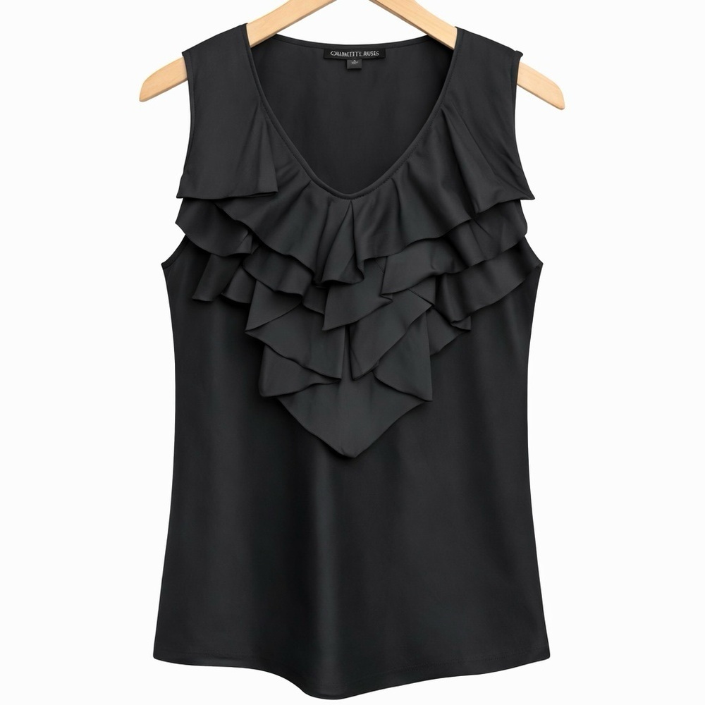 Lafayette 148 New York Black Ruffled Sleeveless Top with Side Zip